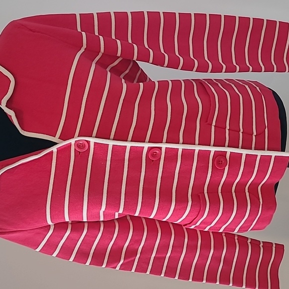 Talbots Pink White Stripe Cardigan Sweater Blazer Size M Button Front - Picture 5 of 7